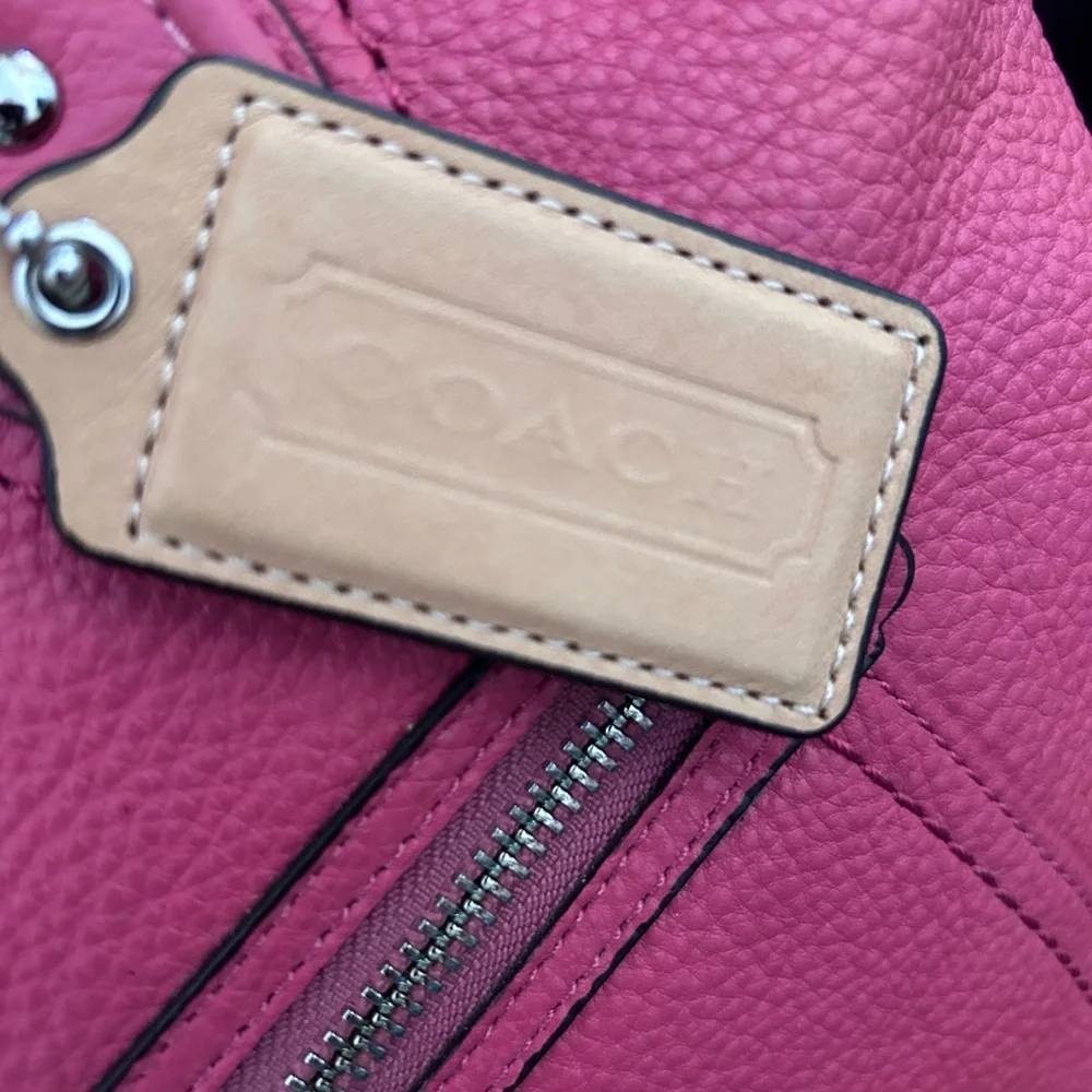 Coach Poppy Rose Pink Pebbled Leather Double Handle Handbag Tote 14" - Picture 2 of 9